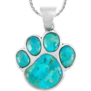 Turquoise Network Dog or Cat Paw Necklace Pendant 925 Sterling Silver Genuine